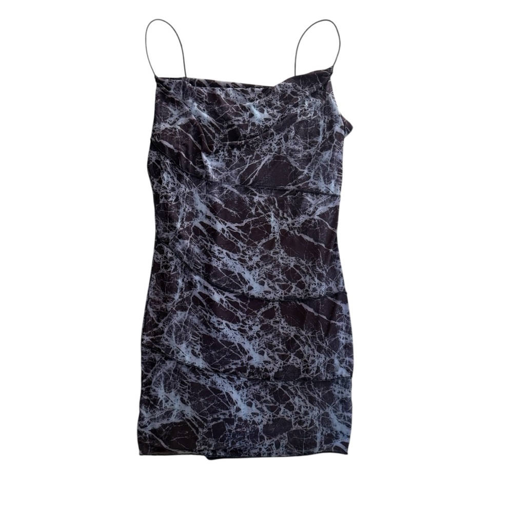 Forever 21 Brown White Bodycon Mesh‎ Dress Cowl Neck Large